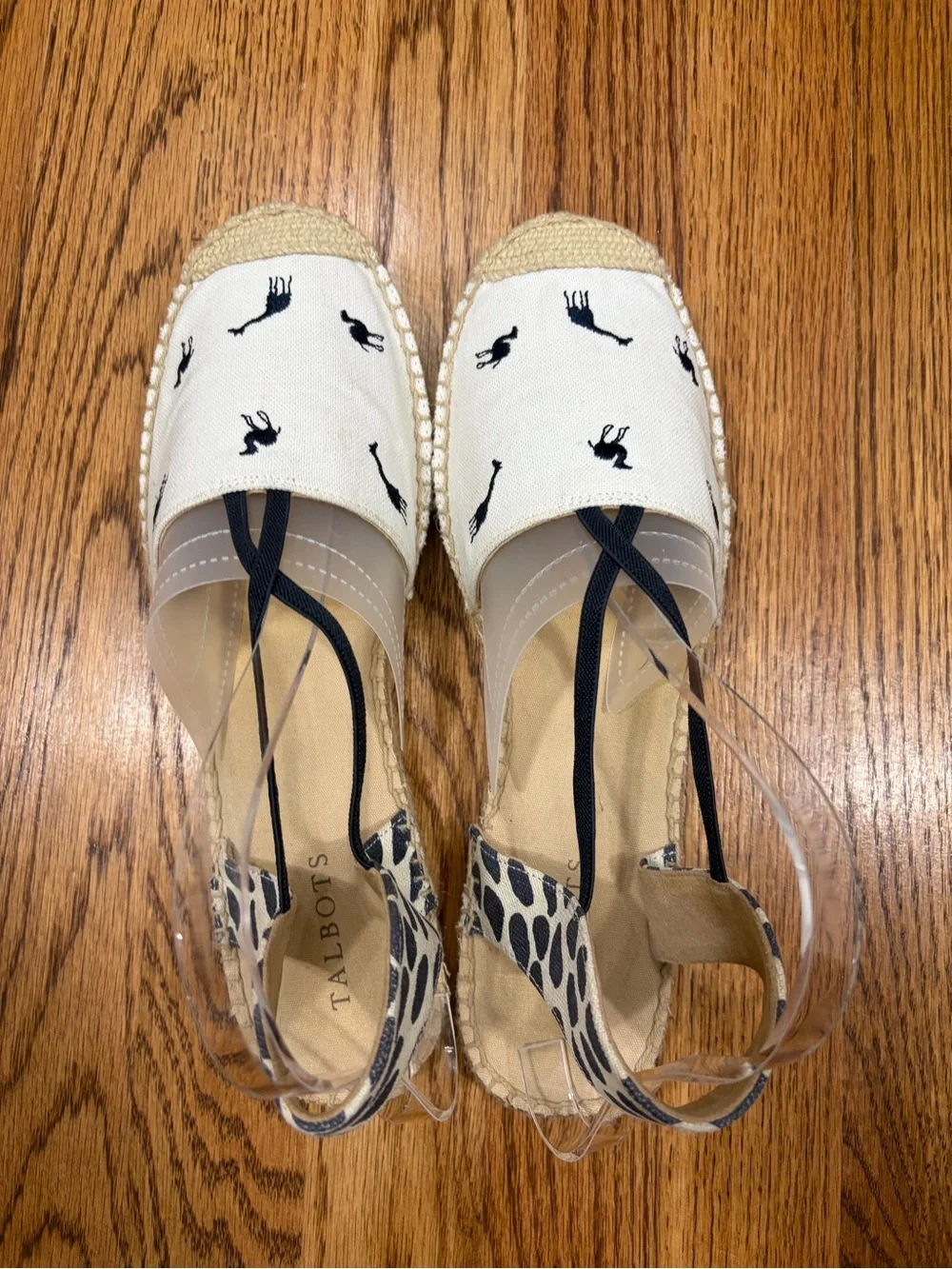 Talbots Ivy Espadrille Slingback Sandal Flats - Navy Embroidered Giraffes (11)